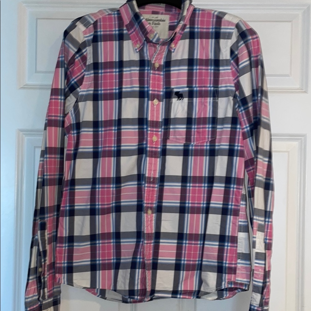 Abercrombie & Fitch Pink & Blue Casual Button Down Shirt